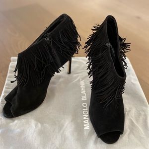 Manolo Blahnik suede Fringe Bootie